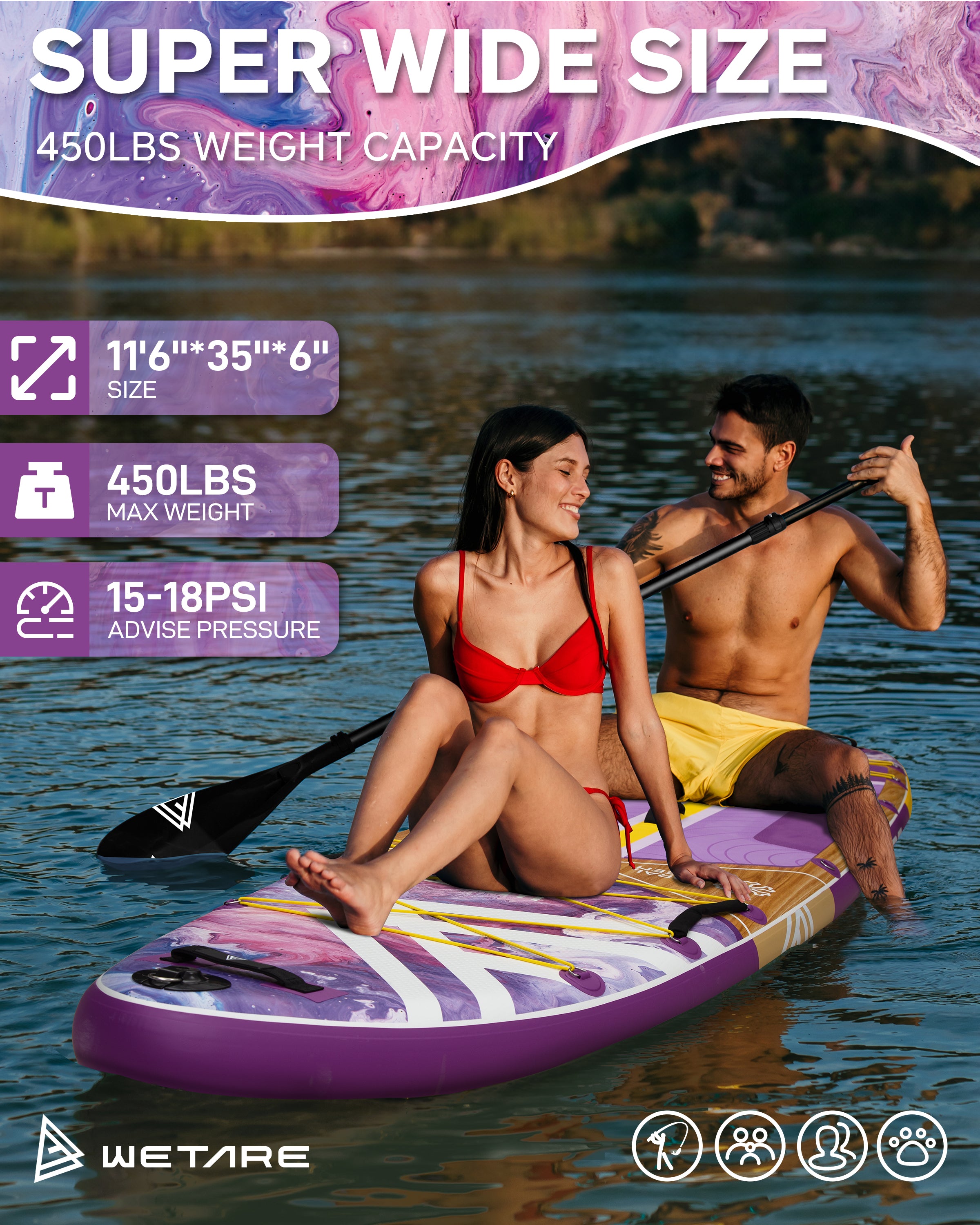 11'6"x35" Inflatable Paddle Board, 450lbs Extra Wide Stand Up Sup Board for Adults, Blow Up Paddleboard Kayak Non-Slip Stable Deck Boat for Yoga Fishing Surf
