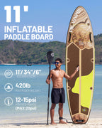 Inflatable Stand Up Paddle Board 11’*34”*6” Sup Board, 420lbs Capacity Adult&Youth Paddle Board, Pet Friendly for Ocean&Lake, w/Double Action Hand Pump