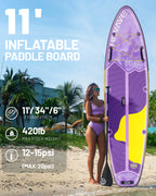 Inflatable Stand Up Paddle Board 11’*34”*6” Sup Board, 420lbs Capacity Adult&Youth Paddle Board, Pet Friendly for Ocean&Lake, w/Double Action Hand Pump