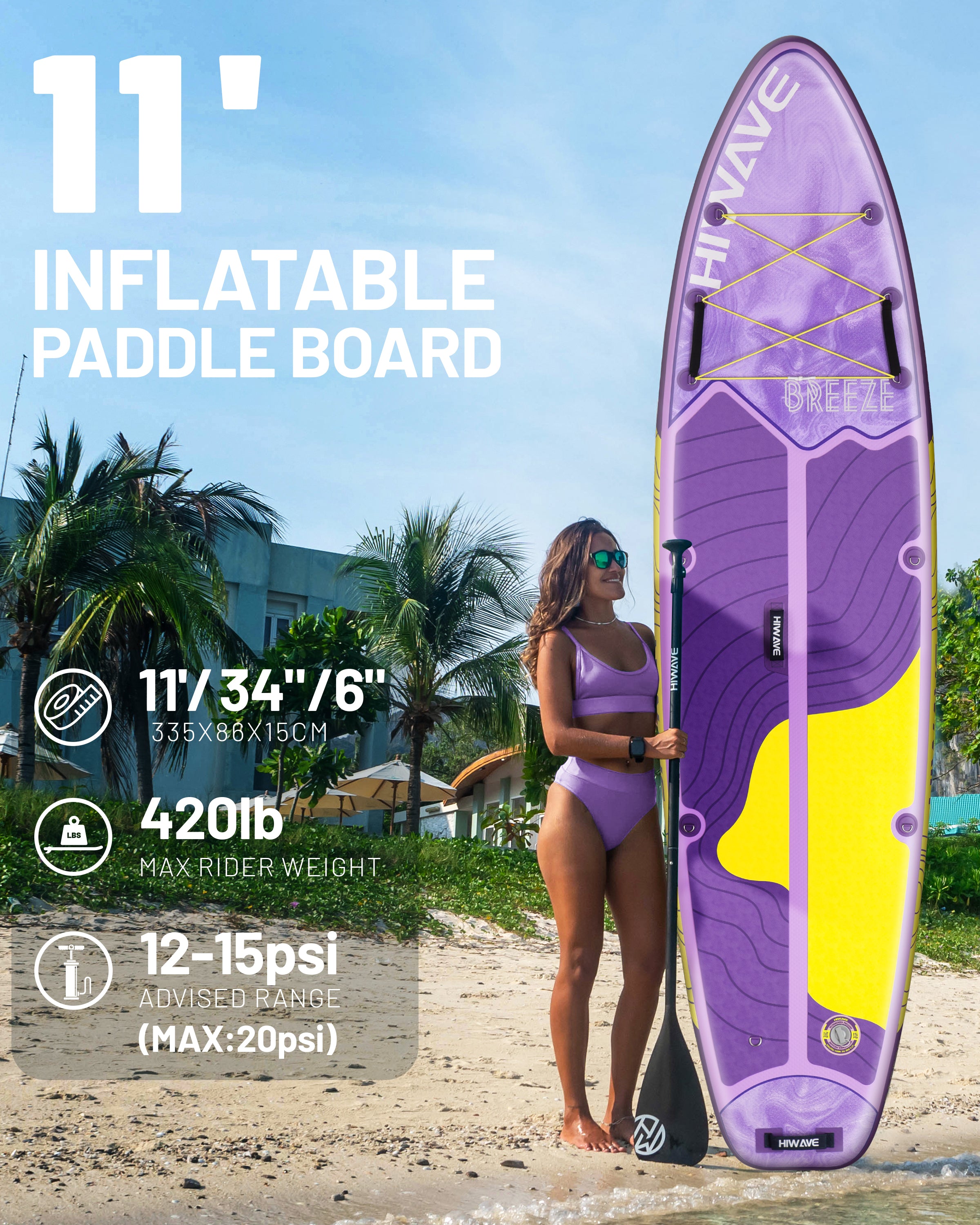 Inflatable Stand Up Paddle Board 11’*34”*6” Sup Board, 420lbs Capacity Adult&Youth Paddle Board, Pet Friendly for Ocean&Lake, w/Double Action Hand Pump