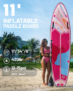 Inflatable Stand Up Paddle Board 11’*34”*6” Sup Board, 420lbs Capacity Adult&Youth Paddle Board, Pet Friendly for Ocean&Lake, w/Double Action Hand Pump