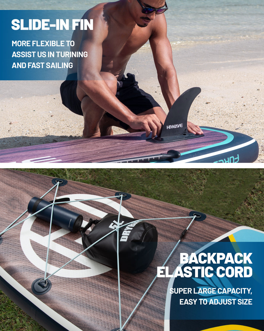 Hiwave deep wood grain low-end paddle board