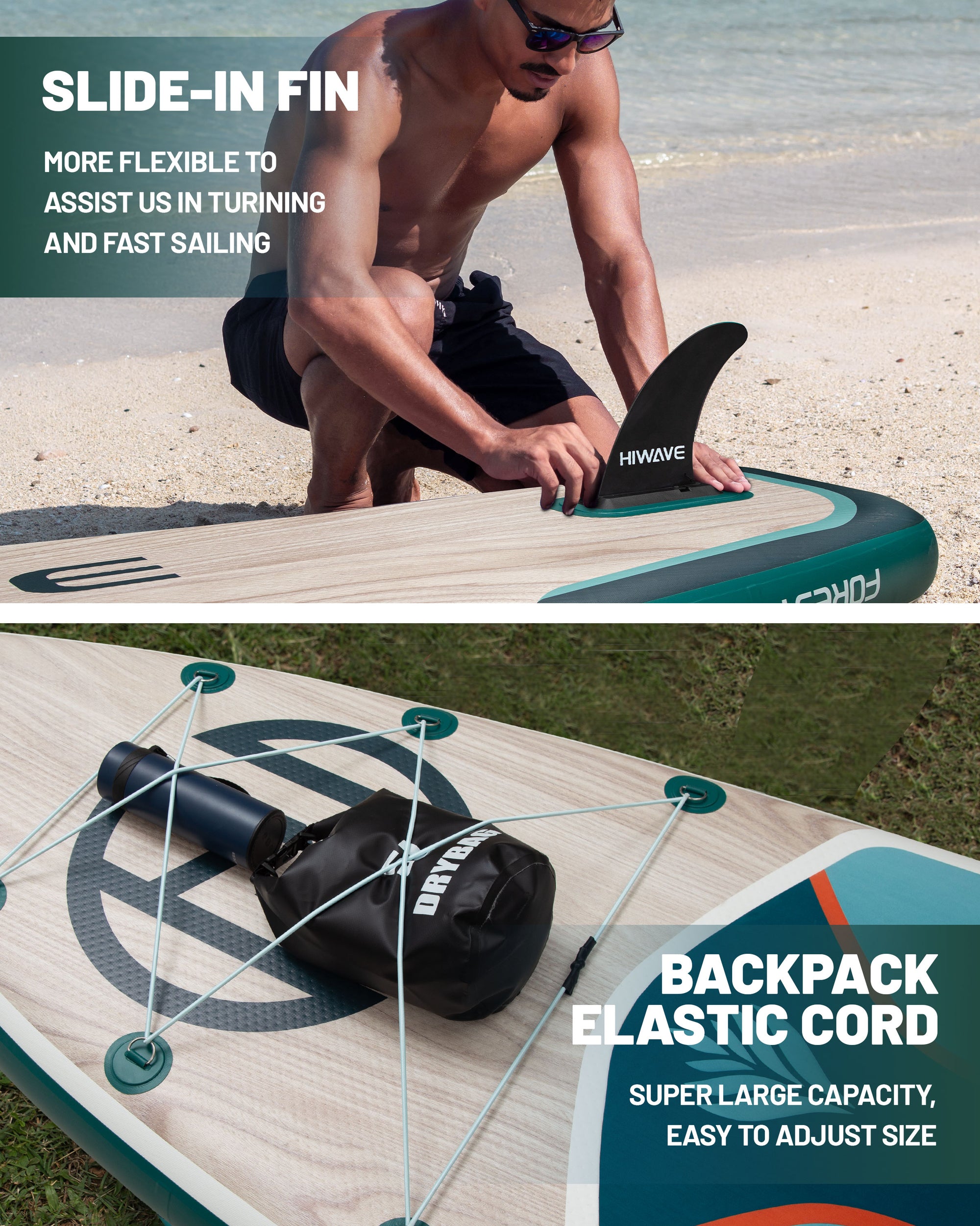 Hiwave shallow wood grain low-end paddle board