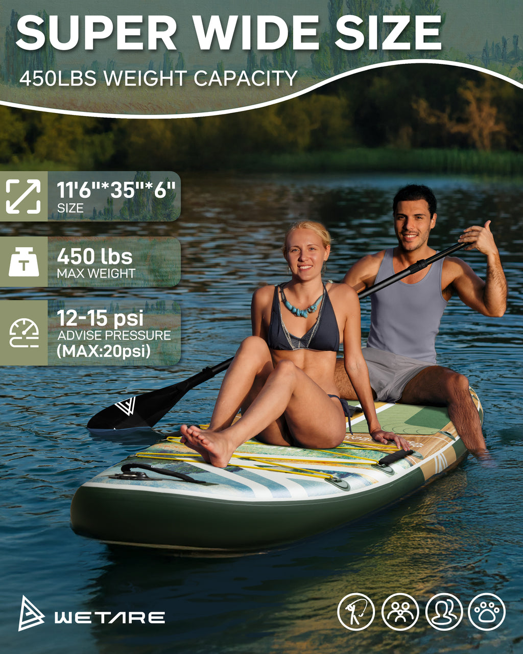 11'6"x35" Inflatable Paddle Board, 450lbs Extra Wide Stand Up Sup Board for Adults, Blow Up Paddleboard Kayak Non-Slip Stable Deck Boat for Yoga Fishing Surf