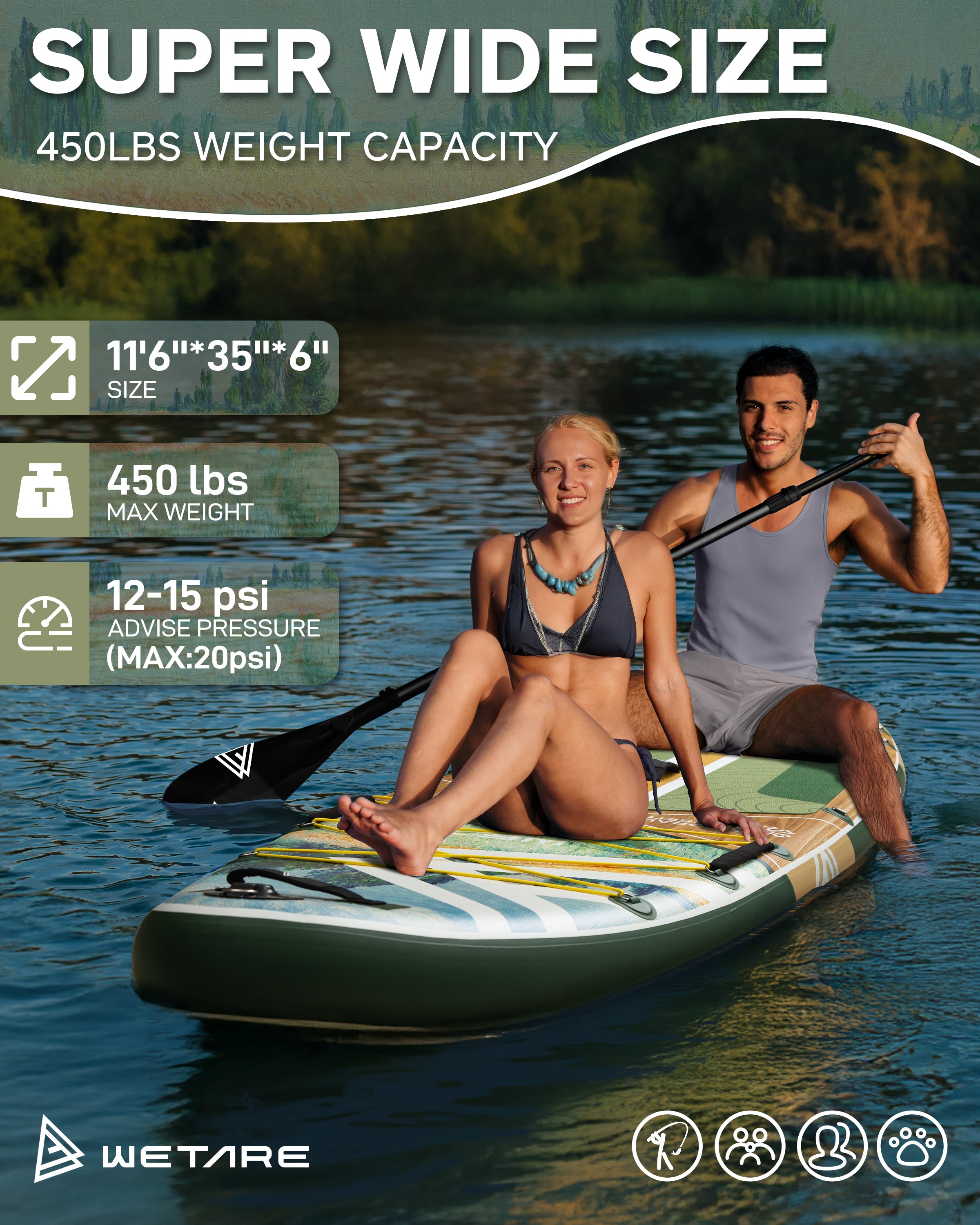 11'6"x35" Inflatable Paddle Board, 450lbs Extra Wide Stand Up Sup Board for Adults, Blow Up Paddleboard Kayak Non-Slip Stable Deck Boat for Yoga Fishing Surf